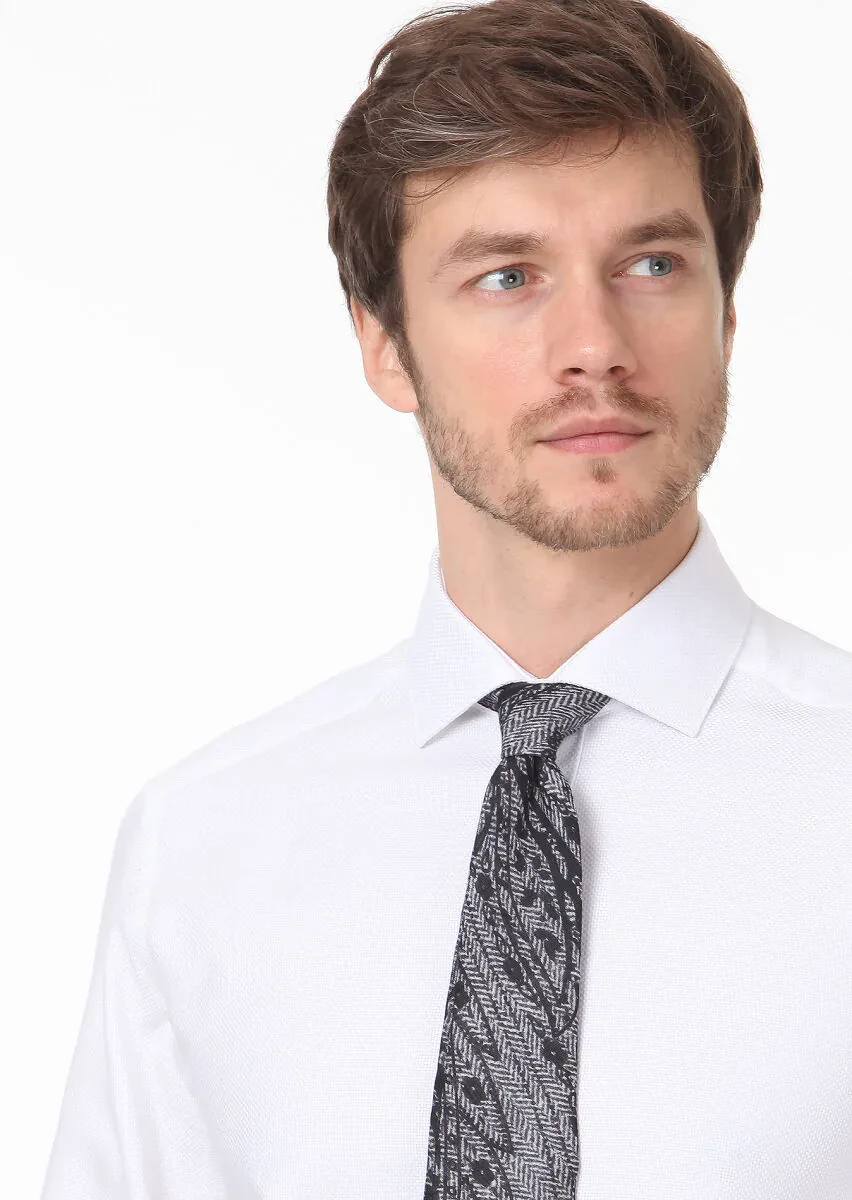 White Plain Regular Fit Weaving Classical 100% Cotton Shirt - 2