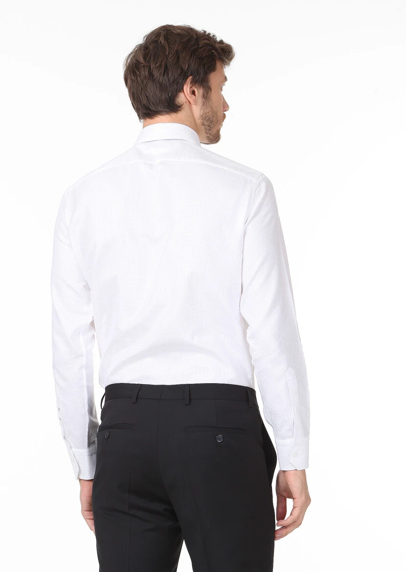 White Plain Regular Fit Weaving Classical 100% Cotton Shirt - 4
