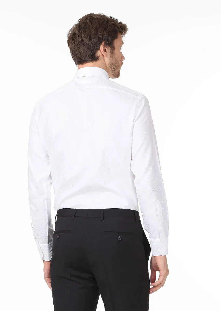 White Plain Regular Fit Weaving Classical 100% Cotton Shirt - 4