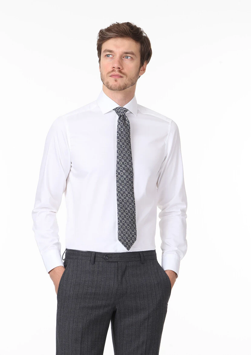 White Plain Regular Fit Weaving Classical 100% Cotton Shirt - 1