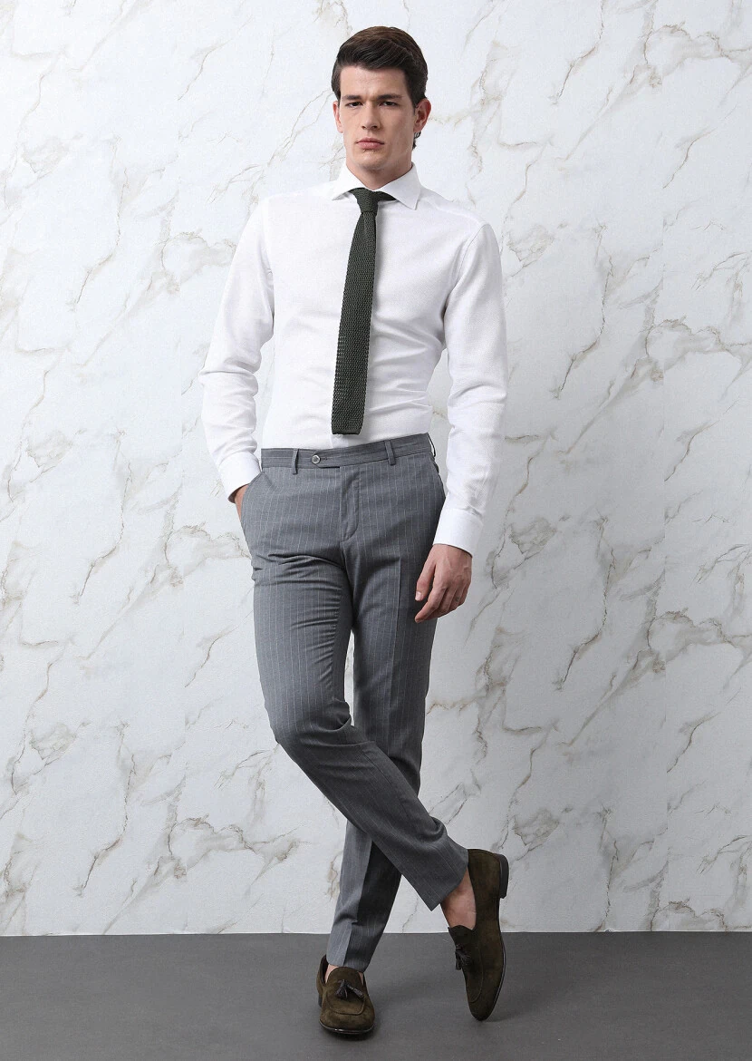 White Plain Regular Fit Weaving Classical 100% Cotton Shirt - 2