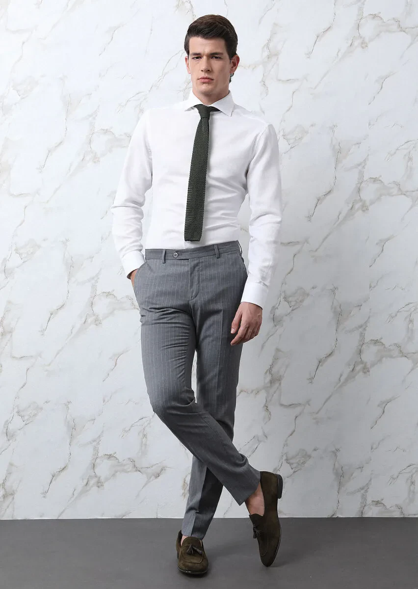 White Plain Regular Fit Weaving Classical 100% Cotton Shirt - 2