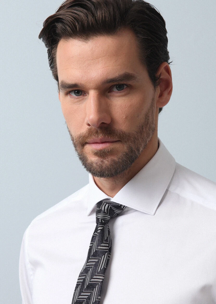 White Plain Regular Fit Weaving Classical 100% Cotton Shirt - RAMSEY