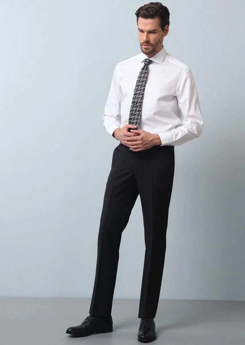 White Plain Regular Fit Weaving Classical 100% Cotton Shirt - 4