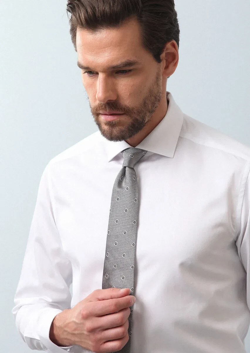 White Plain Regular Fit Weaving Classical 100% Cotton Shirt - 2