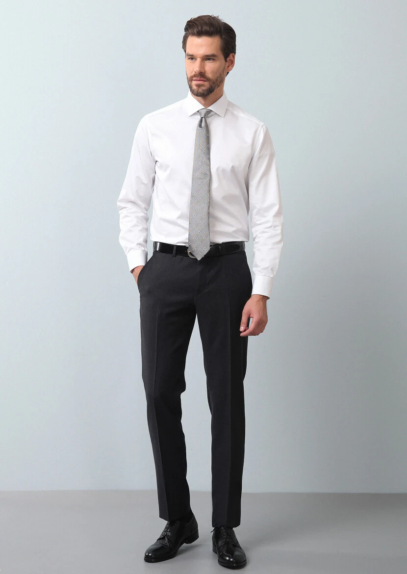 White Plain Regular Fit Weaving Classical 100% Cotton Shirt - 4