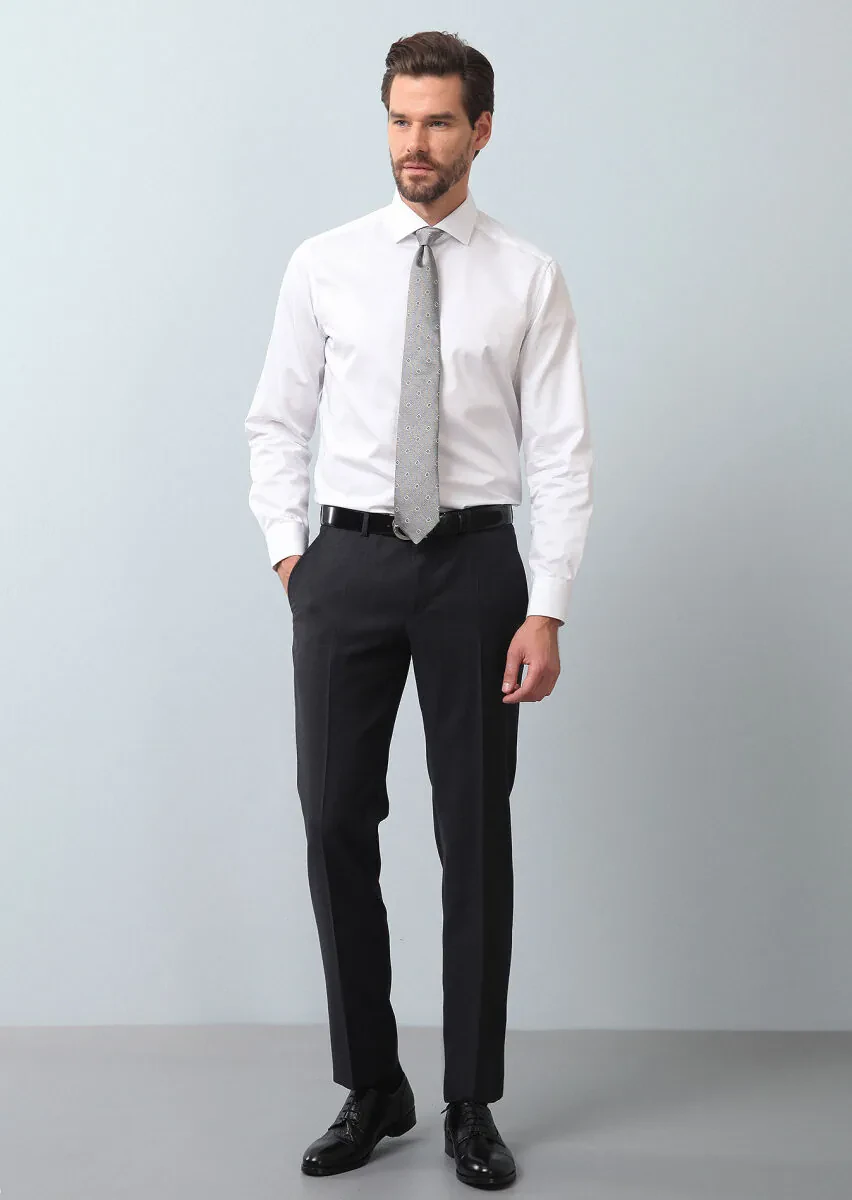 White Plain Regular Fit Weaving Classical 100% Cotton Shirt - 4