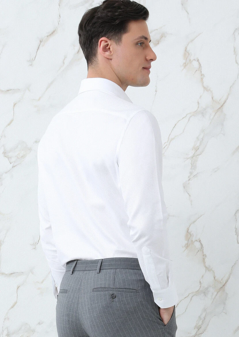 White Plain Regular Fit Weaving Classical 100% Cotton Shirt - 5