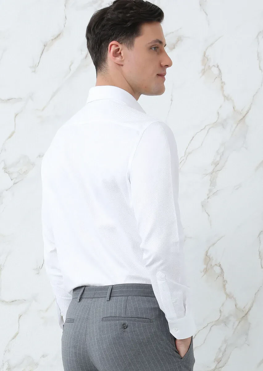 White Plain Regular Fit Weaving Classical 100% Cotton Shirt - 5