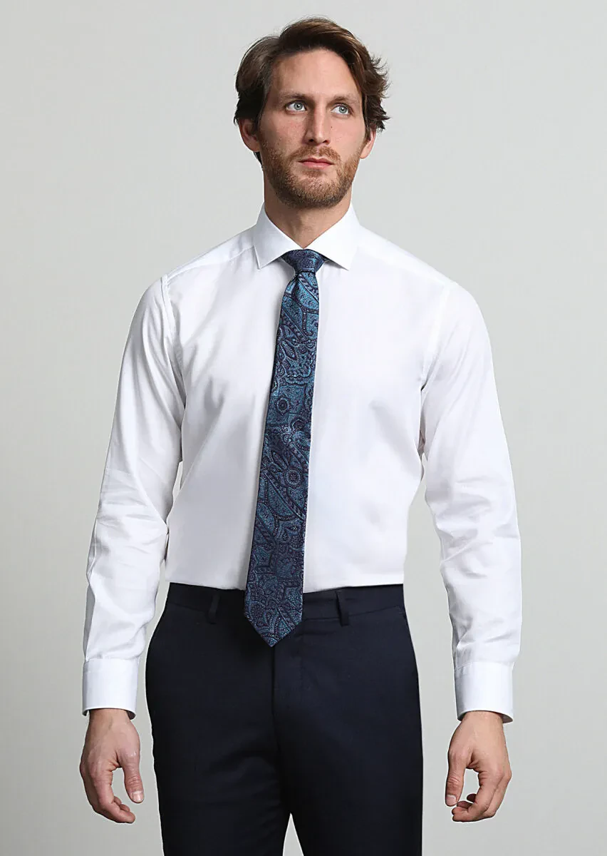 White Plain Regular Fit Weaving Classical 100% Cotton Shirt - 3