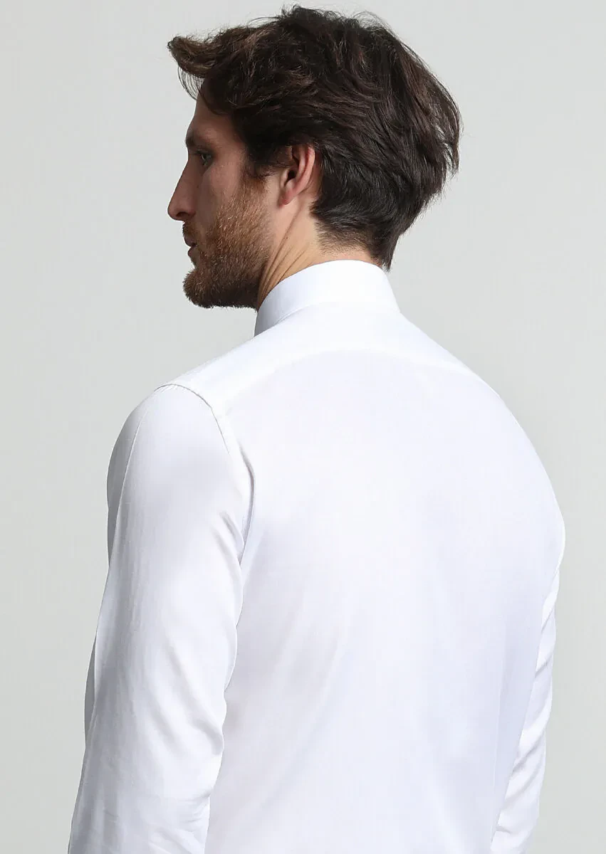 White Plain Regular Fit Weaving Classical 100% Cotton Shirt - 4