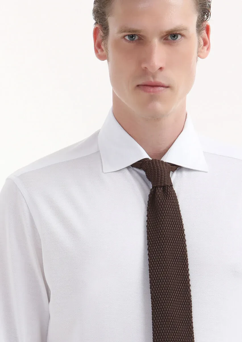 White Plain Regular Fit Weaving Classical 100% Cotton Shirt - 3