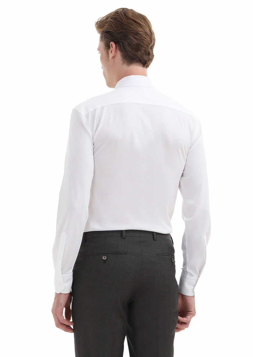 White Plain Regular Fit Weaving Classical 100% Cotton Shirt - 5