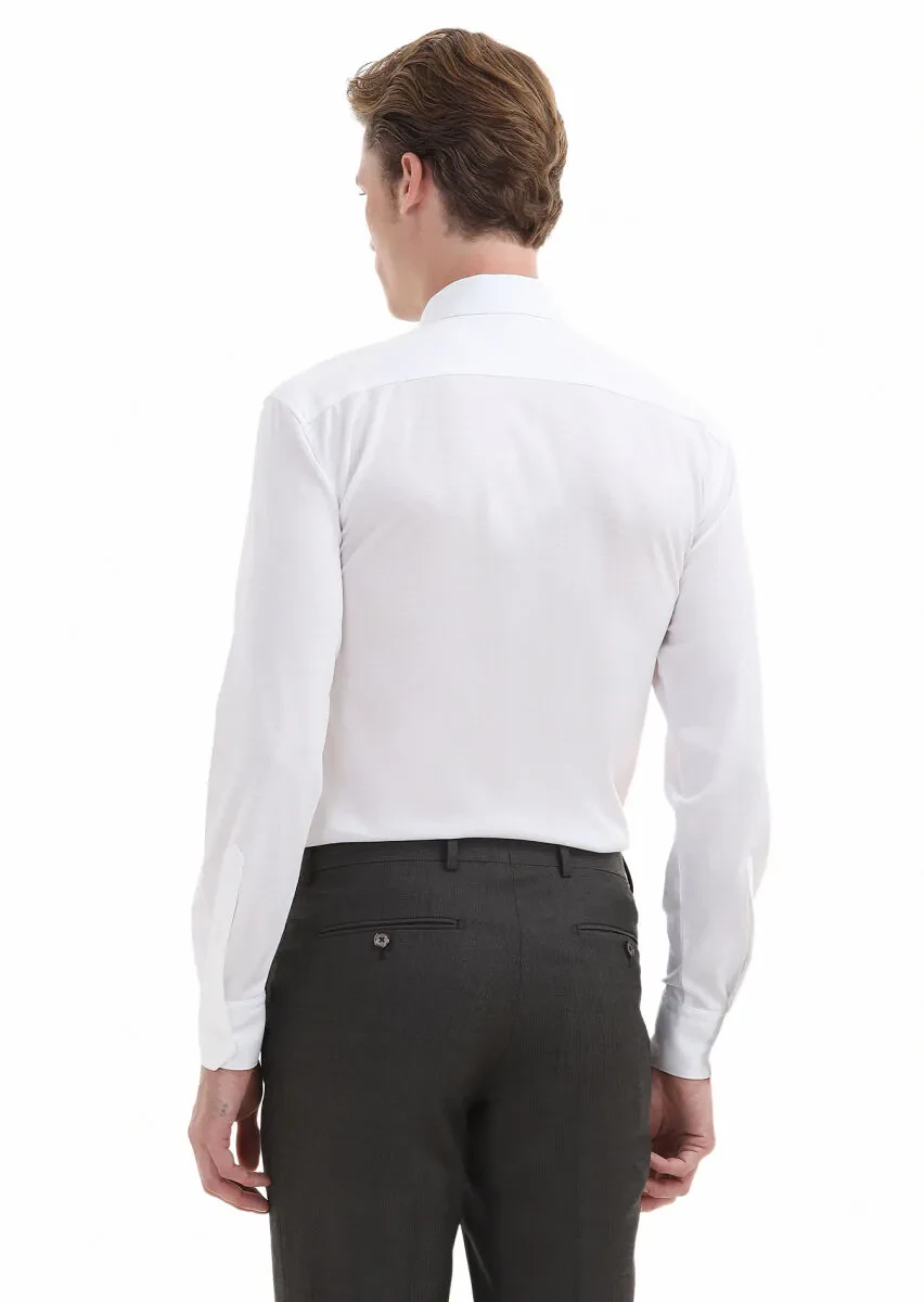 White Plain Regular Fit Weaving Classical 100% Cotton Shirt - 5