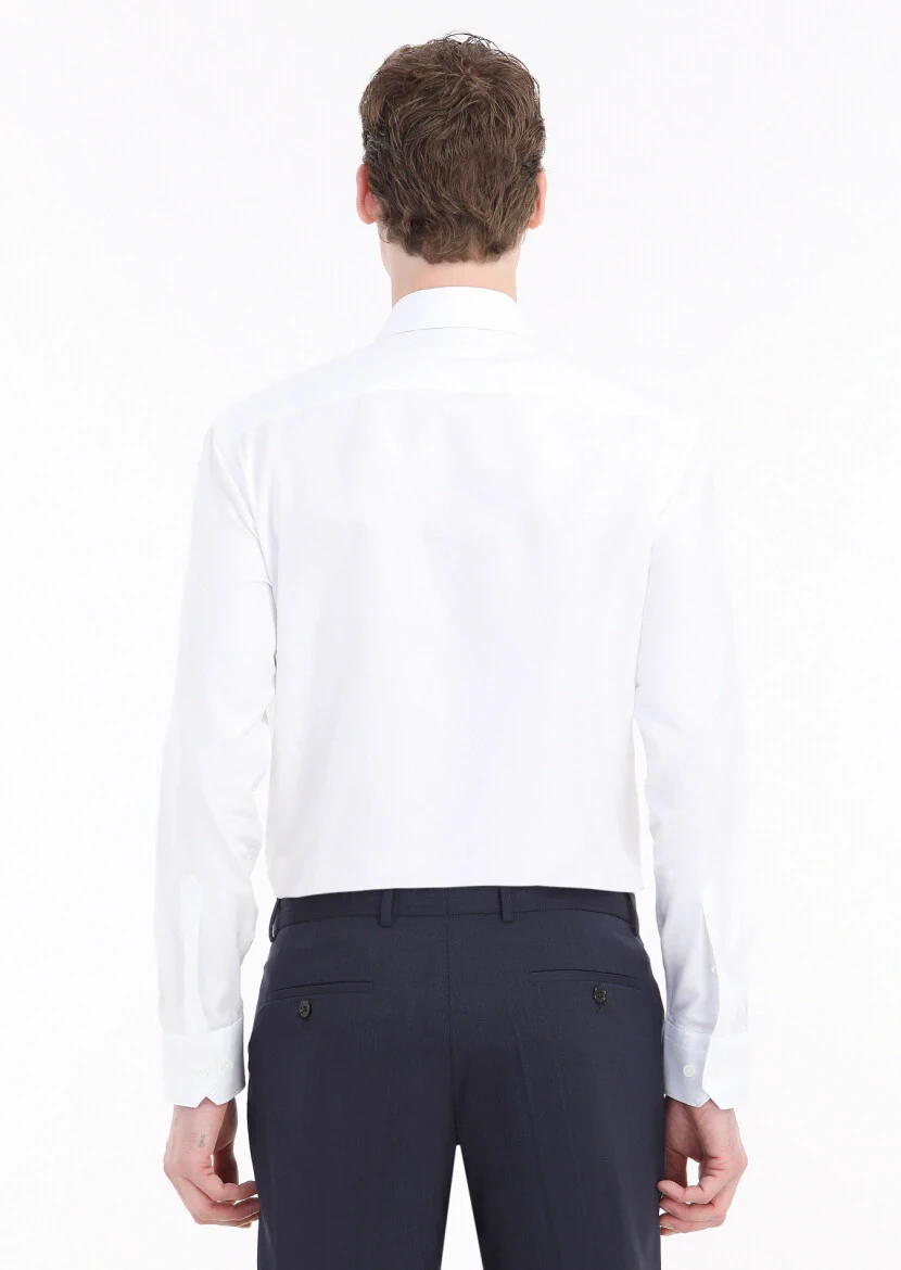 White Plain Regular Fit Weaving Classical 100% Cotton Shirt - 4