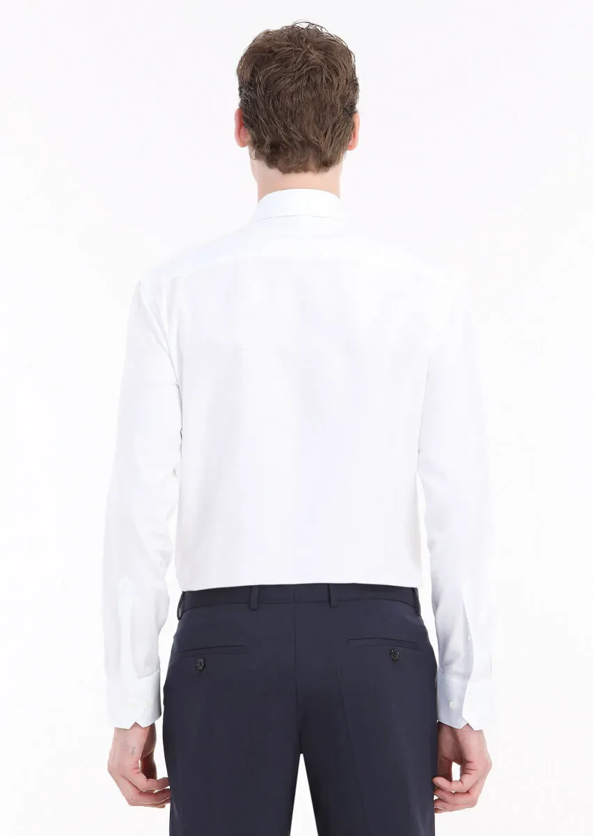 White Plain Regular Fit Weaving Classical 100% Cotton Shirt - 4