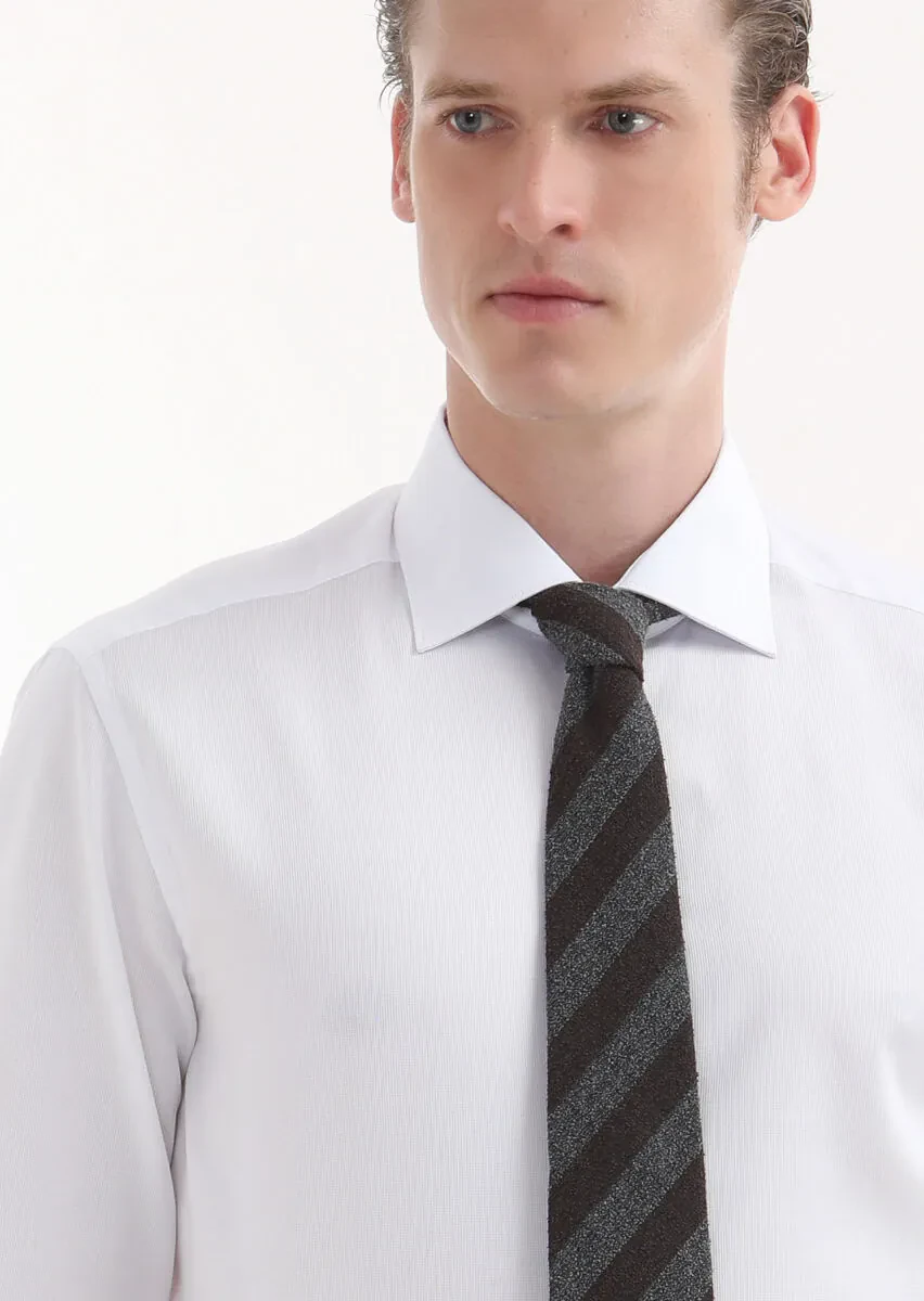 White Plain Regular Fit Weaving Classical 100% Cotton Shirt - 3