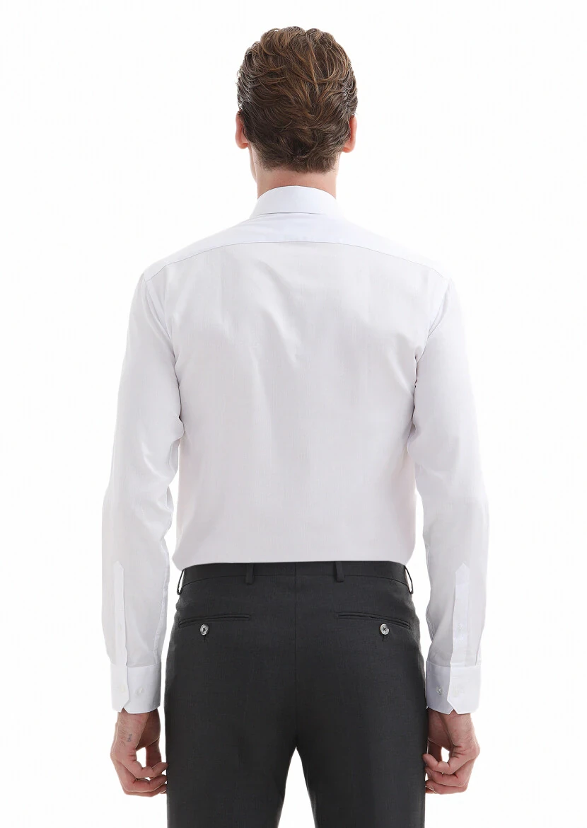 White Plain Regular Fit Weaving Classical 100% Cotton Shirt - 5