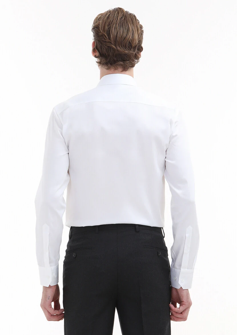 White Plain Regular Fit Weaving Classical 100% Cotton Shirt - 5