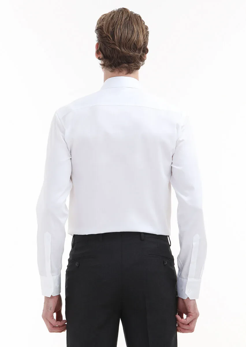 White Plain Regular Fit Weaving Classical 100% Cotton Shirt - 5