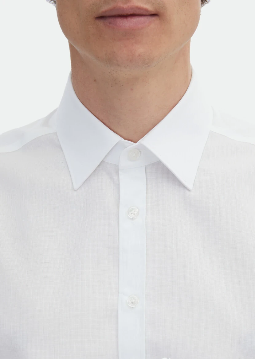 White Plain Regular Fit Weaving Classical 100% Cotton Shirt - 4