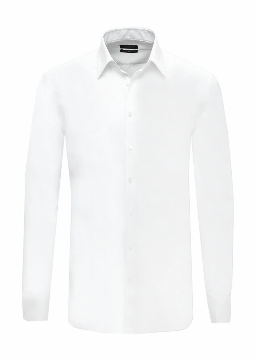 White Plain Regular Fit Weaving Classical 100% Cotton Shirt - 1