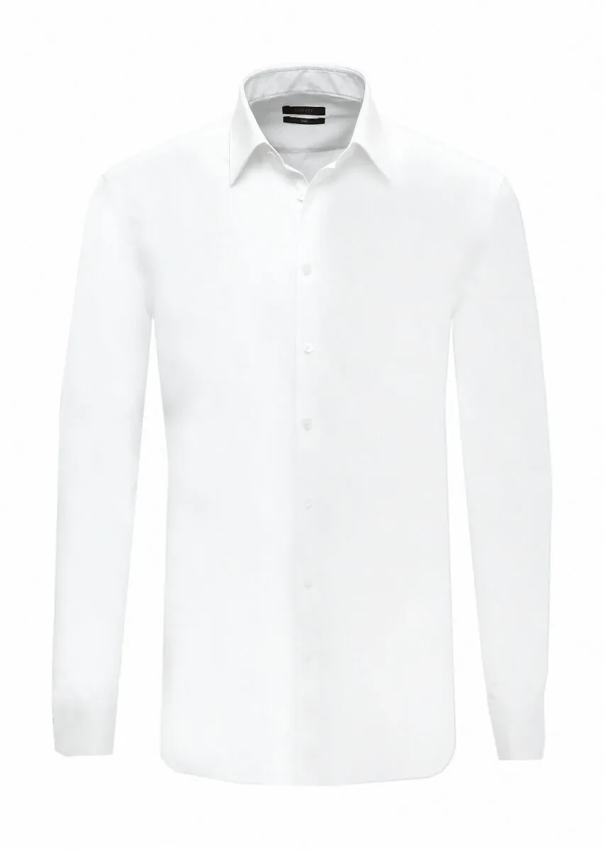 White Plain Regular Fit Weaving Classical 100% Cotton Shirt - 1