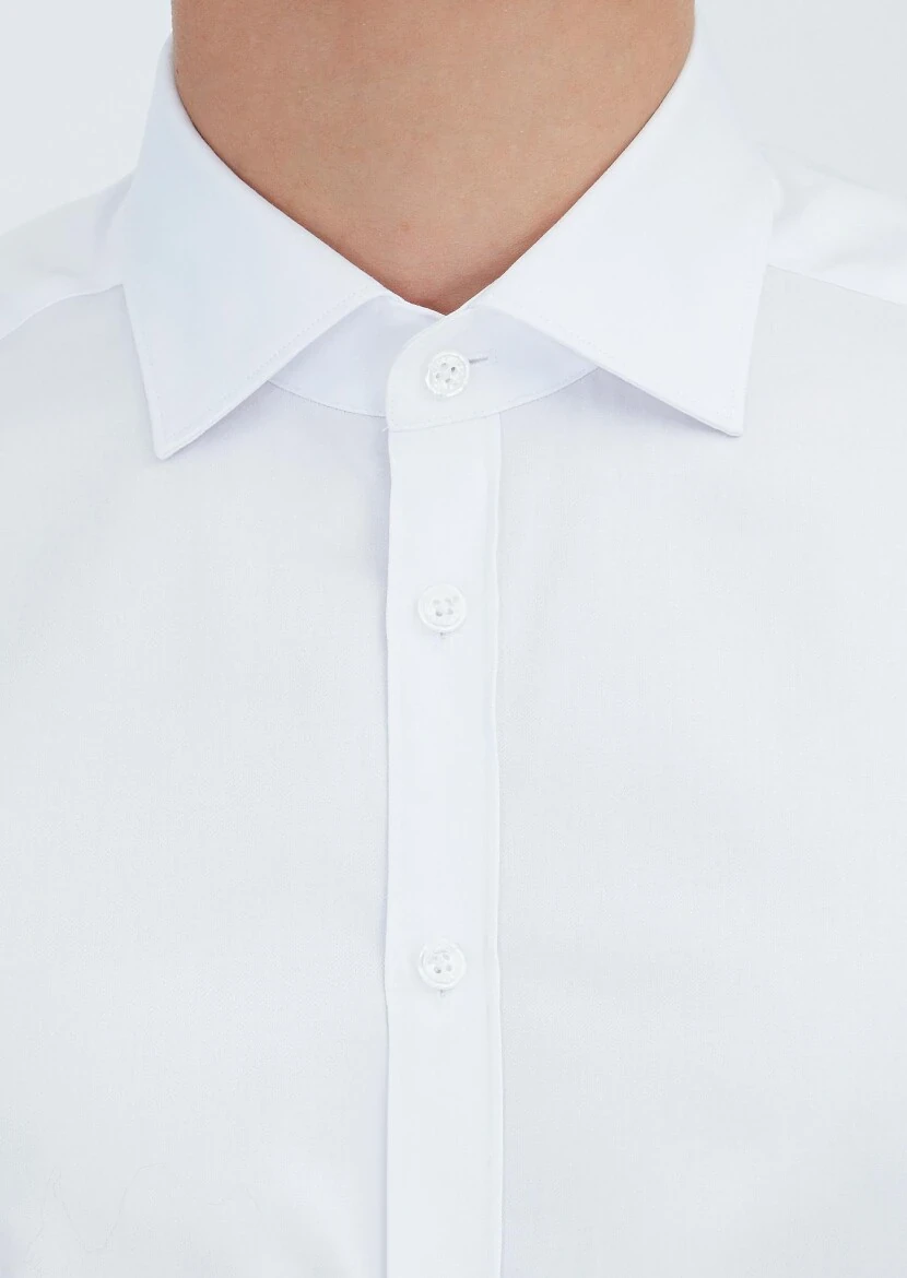 White Plain Regular Fit Weaving Classical 100% Cotton Shirt - 3
