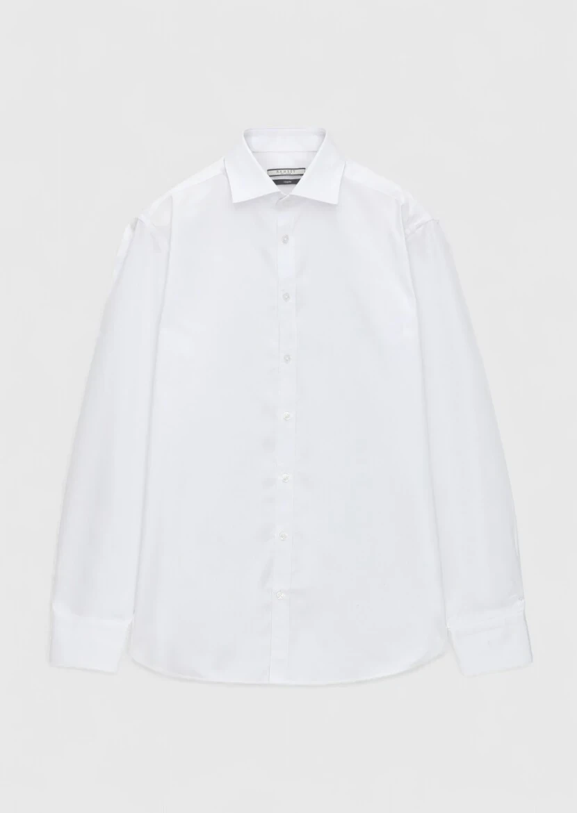 White Plain Regular Fit Weaving Classical 100% Cotton Shirt - 6