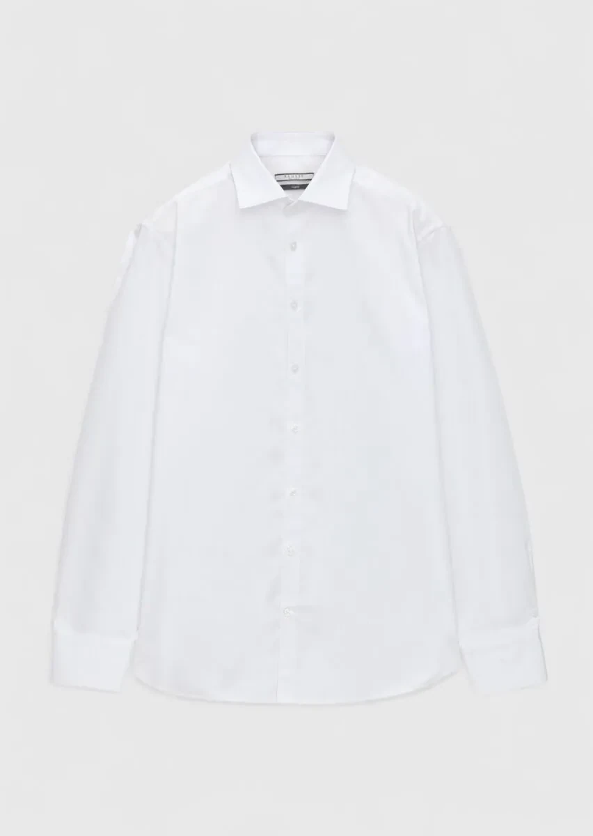 White Plain Regular Fit Weaving Classical 100% Cotton Shirt - 6