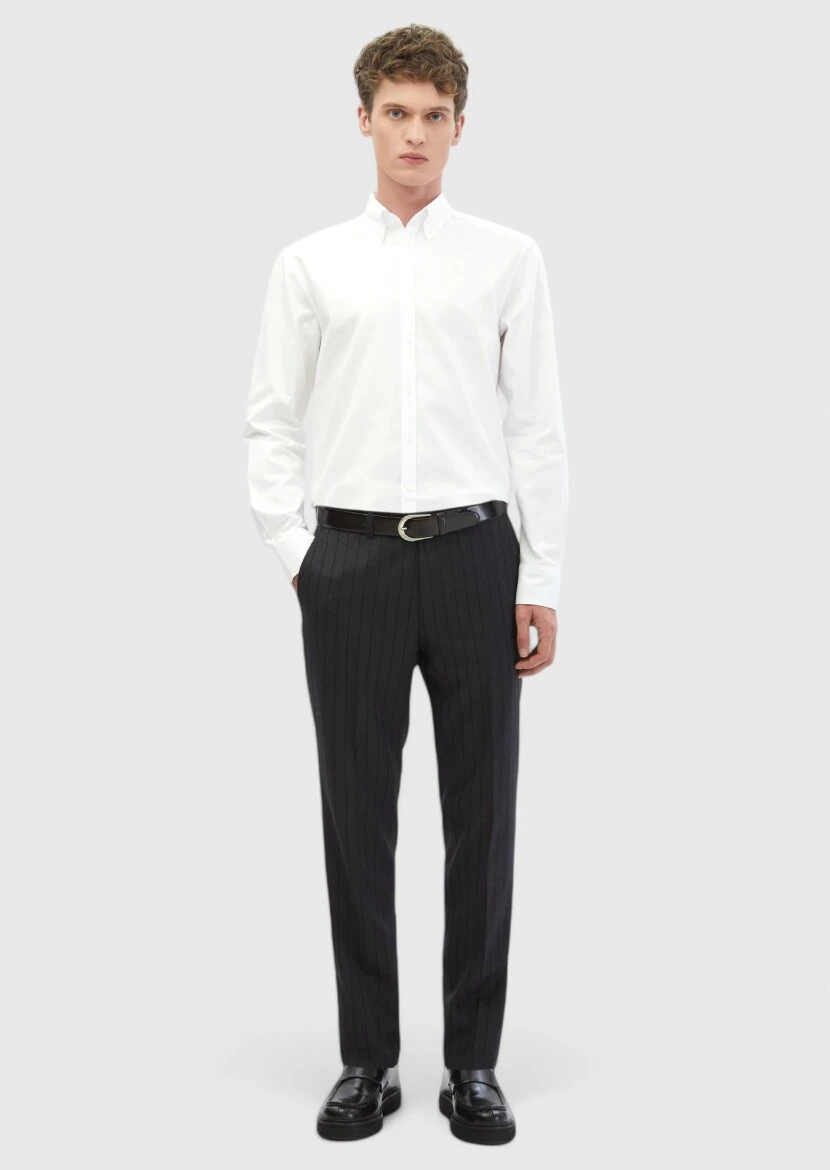 White Plain Regular Fit Weaving Classical 100% Cotton Shirt - RAMSEY