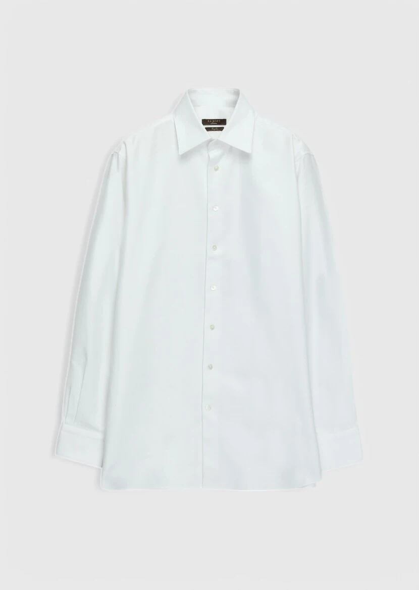 White Plain Regular Fit Weaving Classical 100% Cotton Shirt - RAMSEY