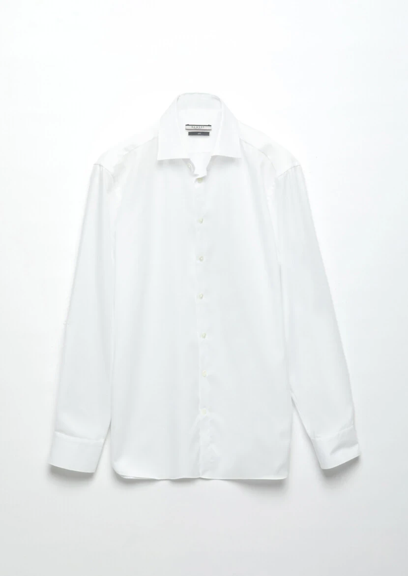 White Plain Regular Fit Weaving Classical 100% Cotton Shirt - 6