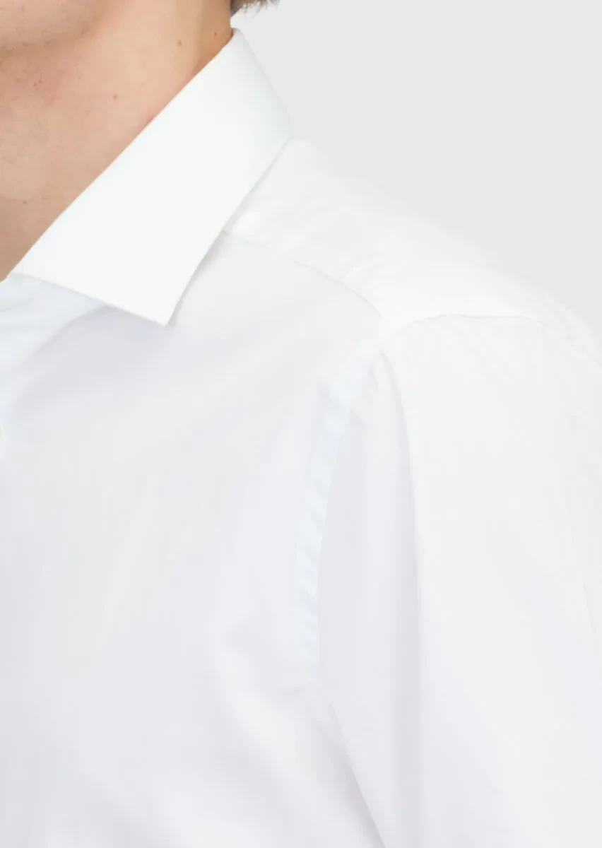 White Plain Regular Fit Weaving Classical 100% Cotton Shirt - 5