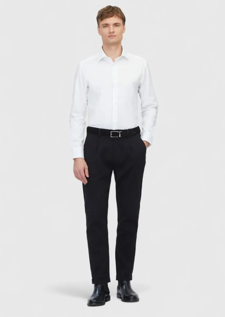 White Plain Regular Fit Weaving Classical 100% Cotton Shirt - 1