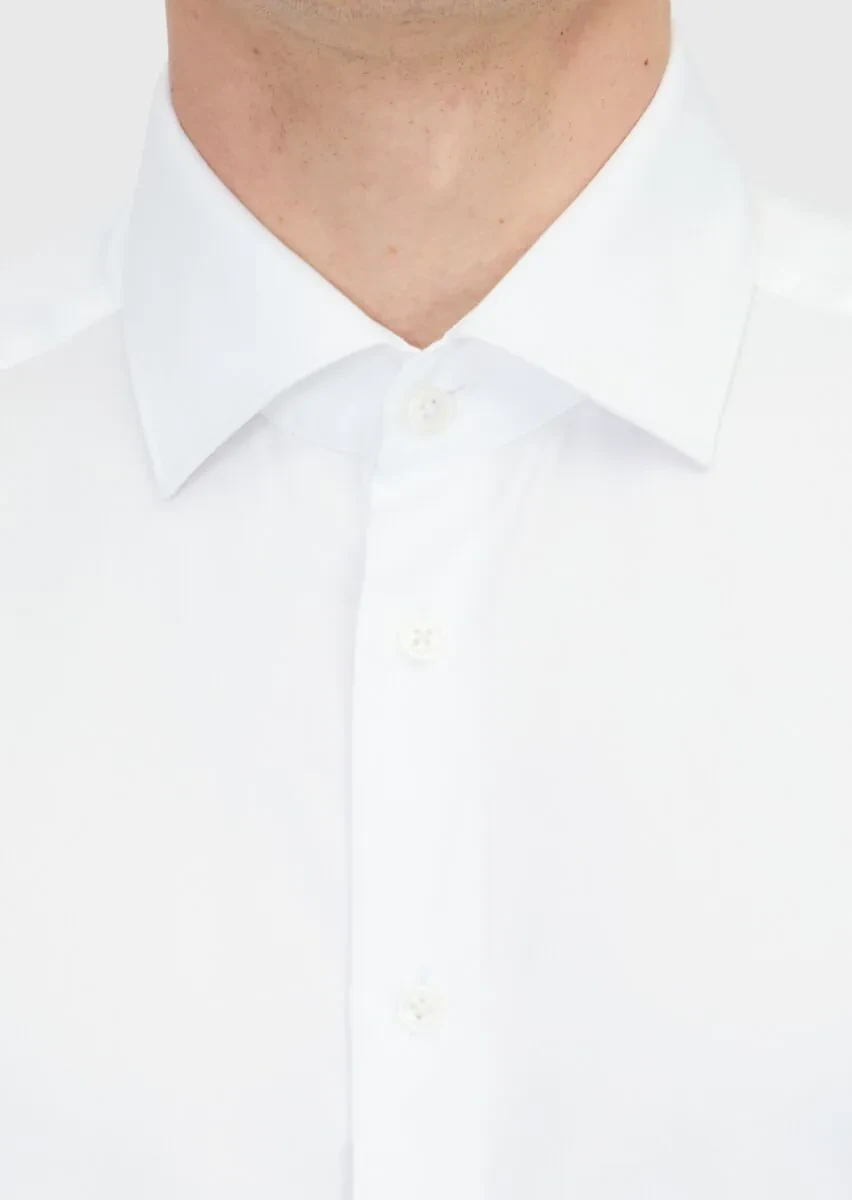 White Plain Regular Fit Weaving Classical 100% Cotton Shirt - 4