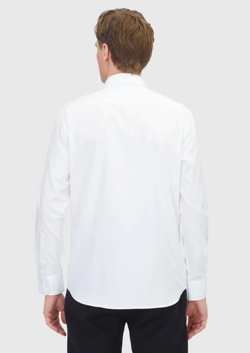 White Plain Regular Fit Weaving Classical 100% Cotton Shirt - 6