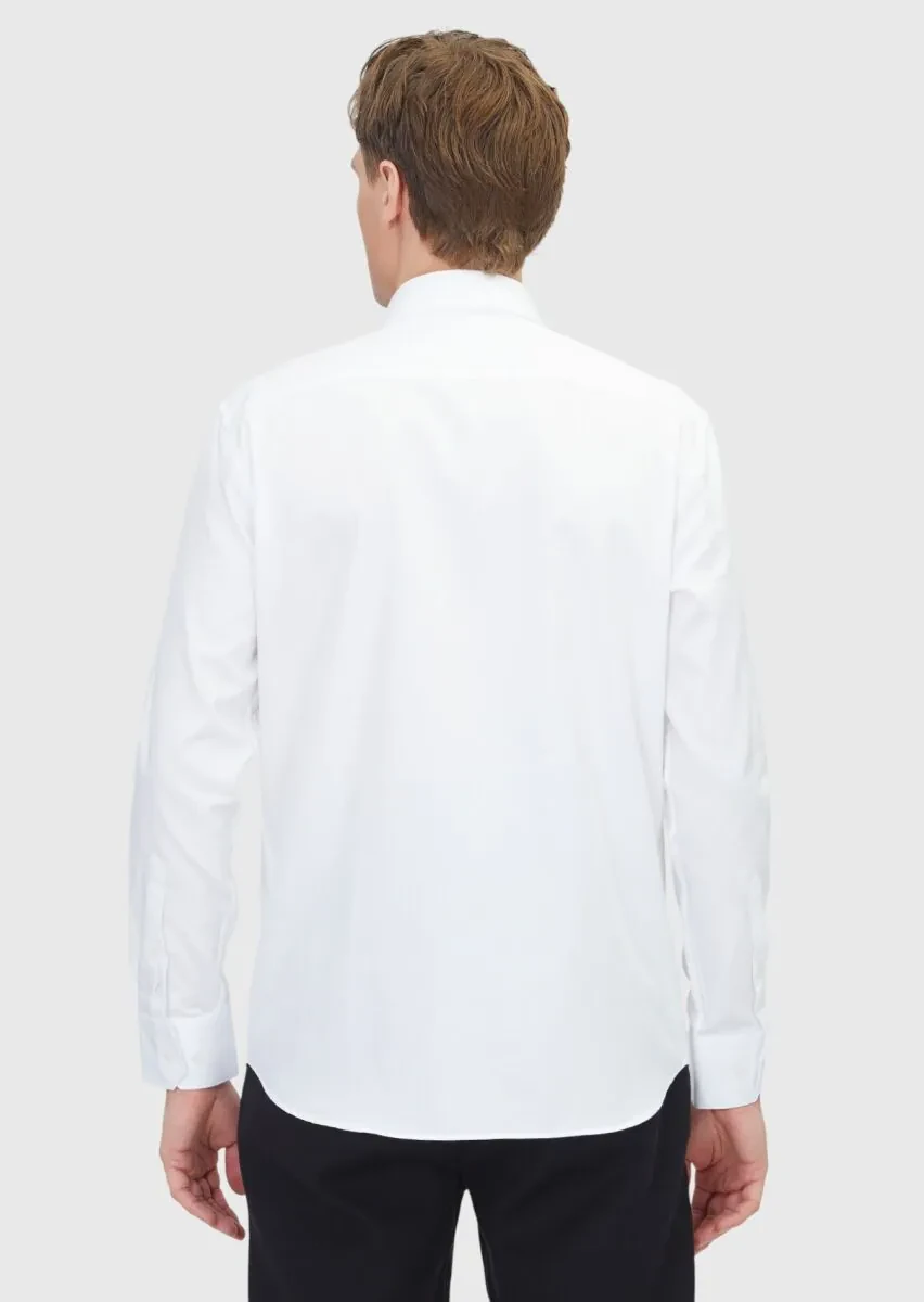 White Plain Regular Fit Weaving Classical 100% Cotton Shirt - 6