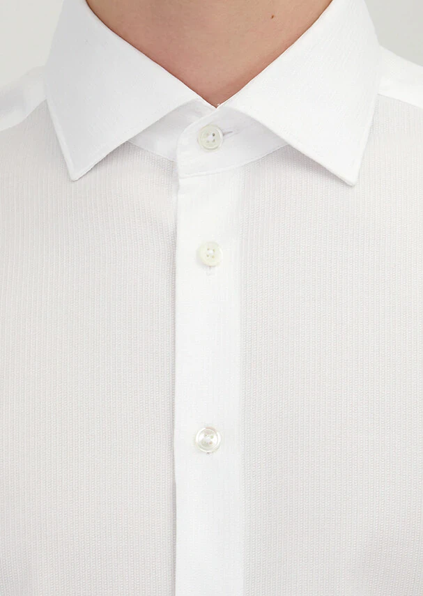 White Plain Regular Fit Weaving Classical 100% Cotton Shirt - 4