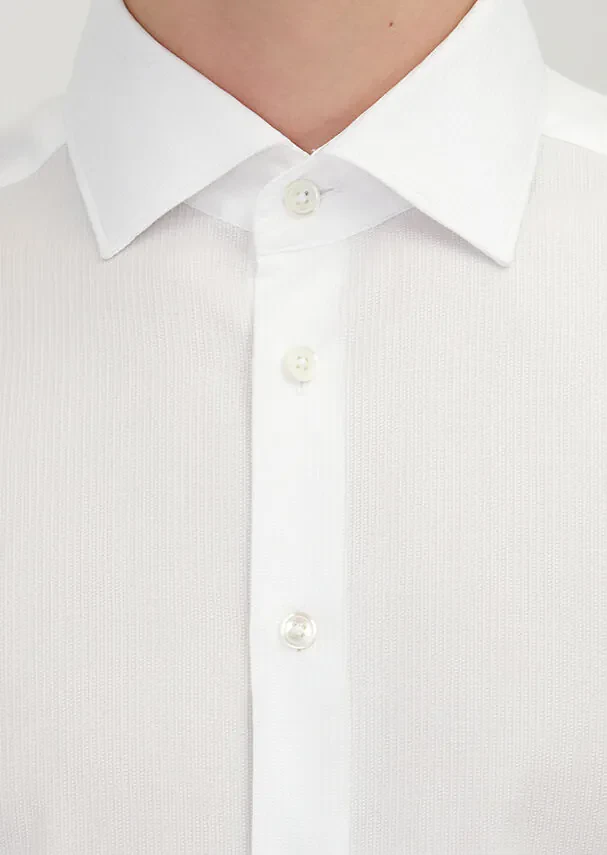 White Plain Regular Fit Weaving Classical 100% Cotton Shirt - 4