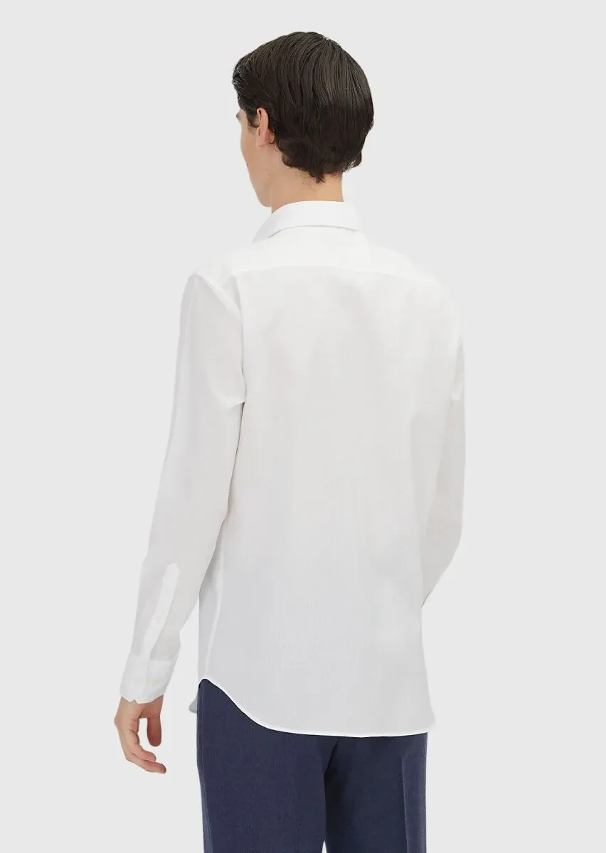 White Plain Regular Fit Weaving Classical 100% Cotton Shirt - 5