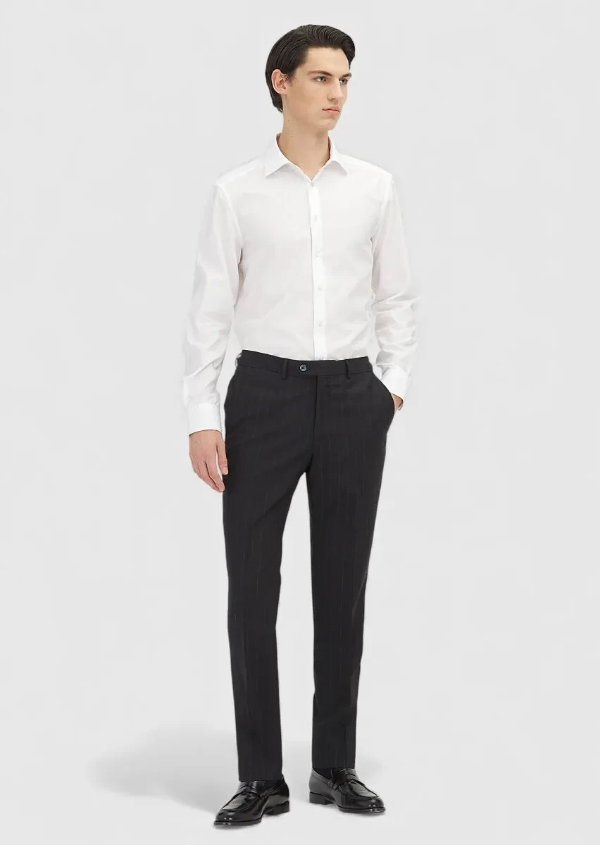 White Plain Regular Fit Weaving Classical 100% Cotton Shirt - 1