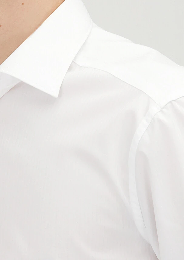 White Plain Regular Fit Weaving Classical 100% Cotton Shirt - 3