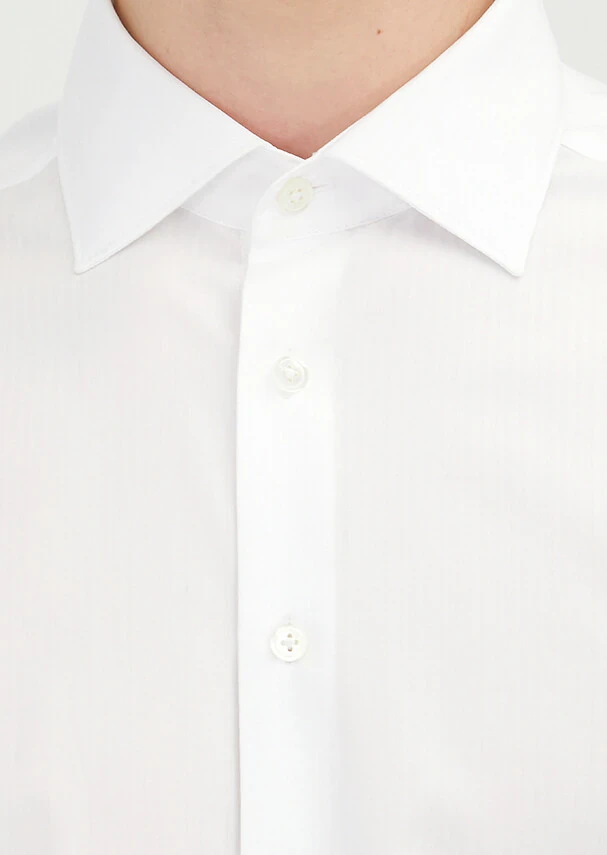 White Plain Regular Fit Weaving Classical 100% Cotton Shirt - 4