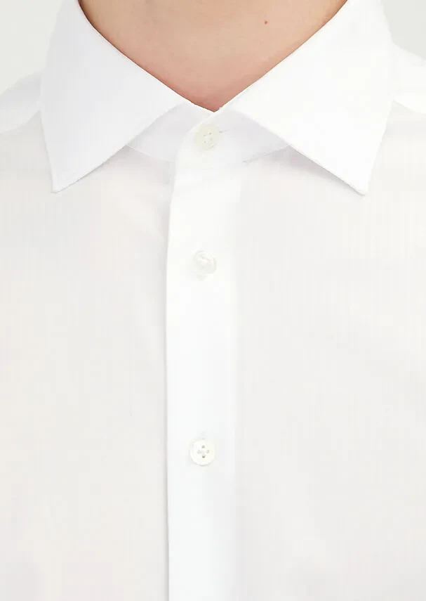 White Plain Regular Fit Weaving Classical 100% Cotton Shirt - 4