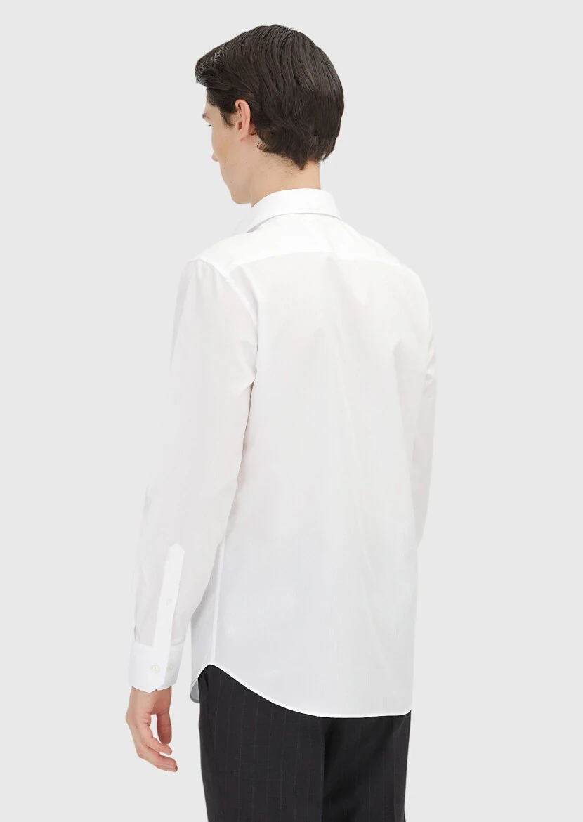 White Plain Regular Fit Weaving Classical 100% Cotton Shirt - 5