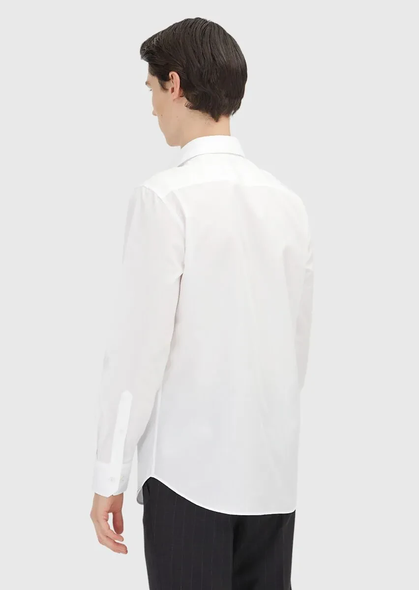 White Plain Regular Fit Weaving Classical 100% Cotton Shirt - 5