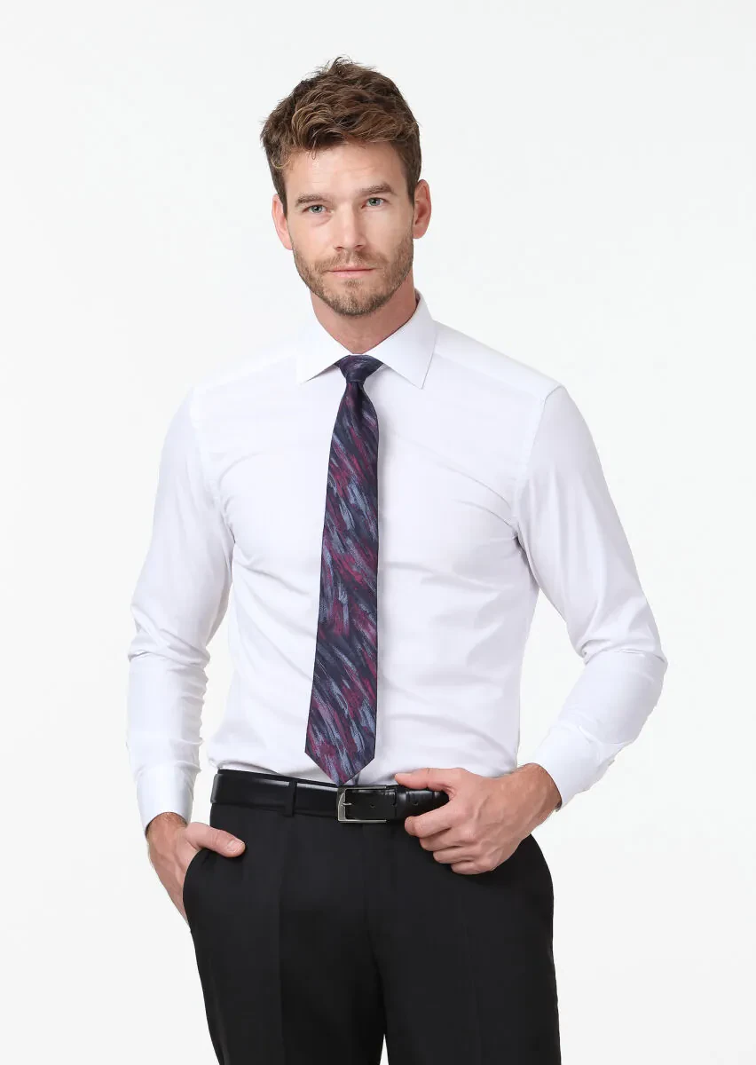 White Plain Regular Fit Weaving Classical Cotton Blended Shirt - 1