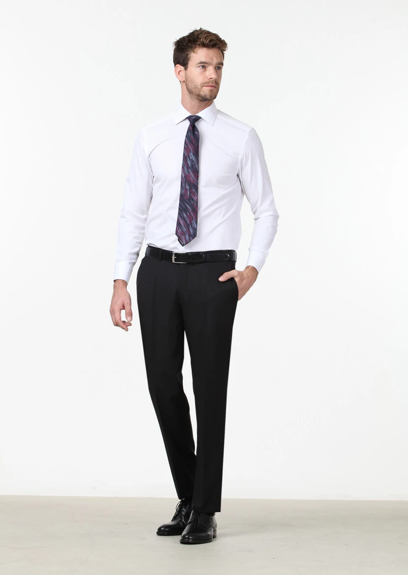 White Plain Regular Fit Weaving Classical Cotton Blended Shirt 