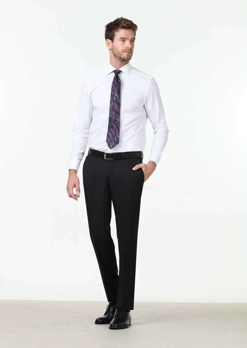 White Plain Regular Fit Weaving Classical Cotton Blended Shirt - 2